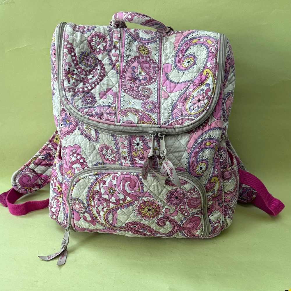 Vera Bradley Pink and Purple Paisley Large Backpack - Picture 3 of 15